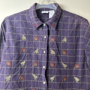 Bobbie Brooks Women's Shirt Size 22W/24W Cotton Embroidered Button‎ Down Blouse